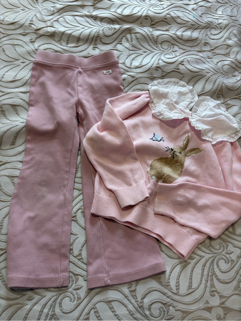 Zara Pink Bunny Pajama Set with White Peter Pan Collar